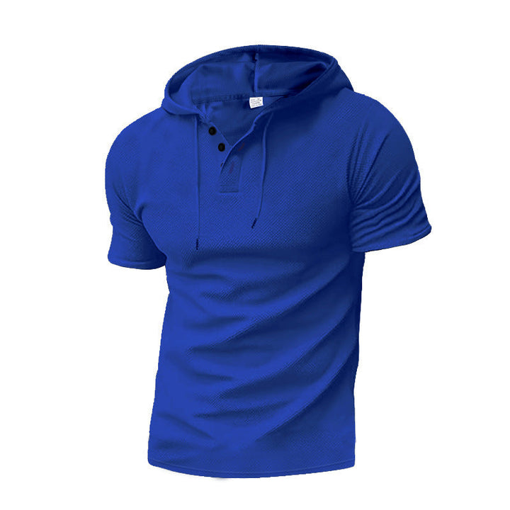 Men's Short Sleeve Hooded Polo with Three-button Placket and Fine Structured Jersey