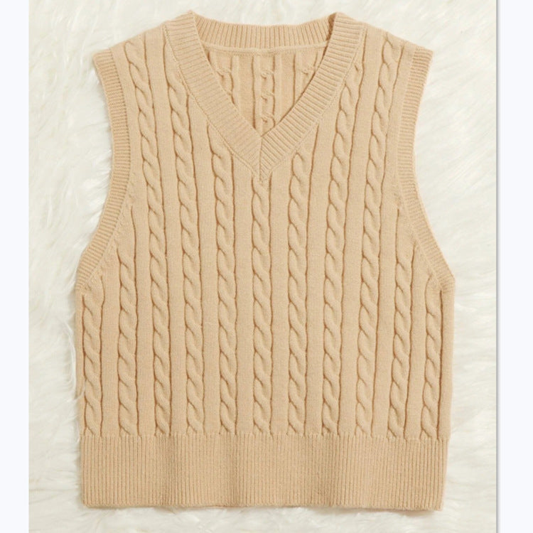 Women's Knit Vest with V-Neck and Cable Pattern