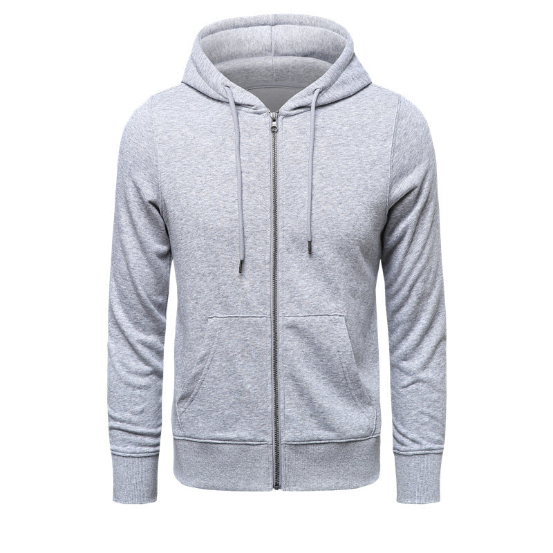 Men's Narrow-cut Zip Hoodie with Metal Zipper, Double-layer Hood and Kangaroo Pocket