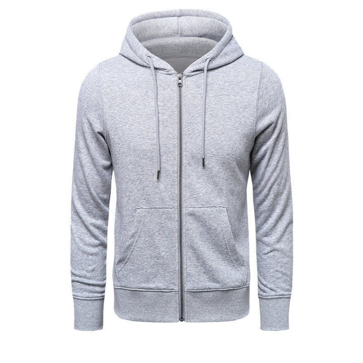 Men's Narrow-cut Zip Hoodie with Metal Zipper, Double-layer Hood and Kangaroo Pocket