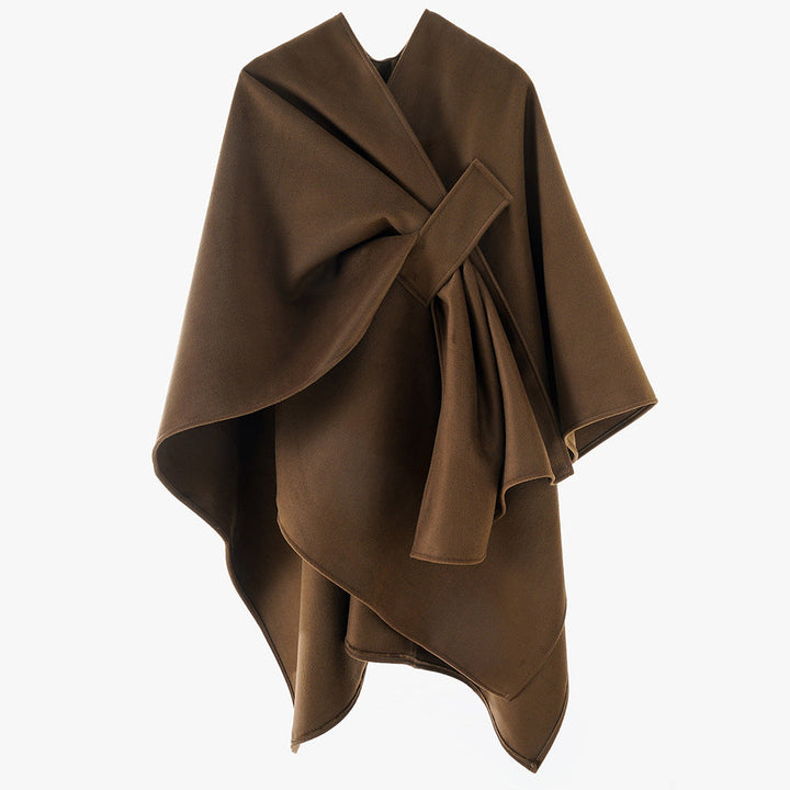 Women's Elegant Wrap-Cape with Knot Closure and Flowing Draping