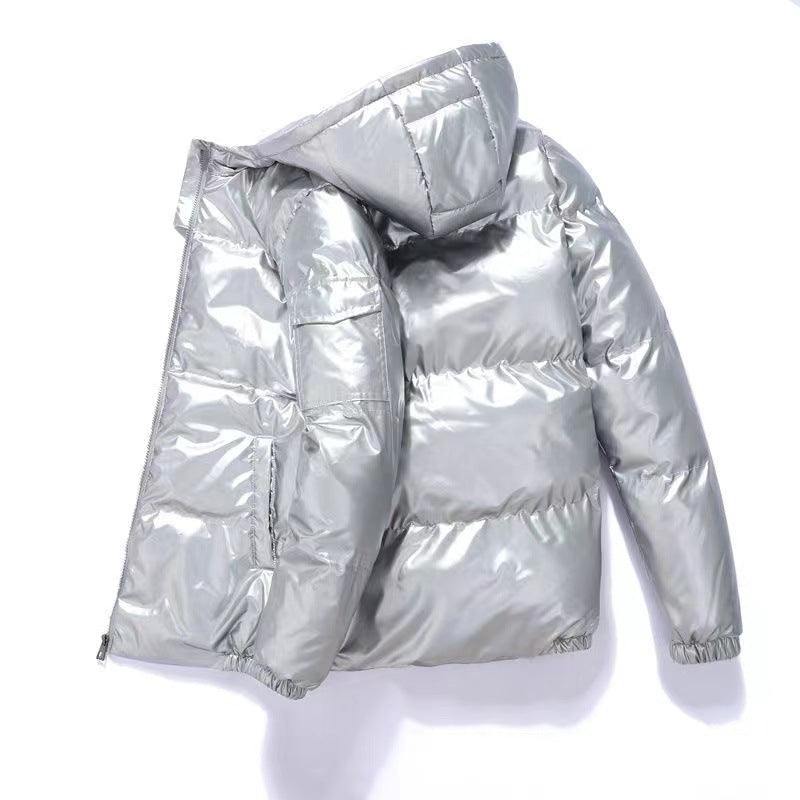 Men's Glossy Puffer Jacket with Hood, Padded Thermal Lining and Water-repellent Lacquer Look