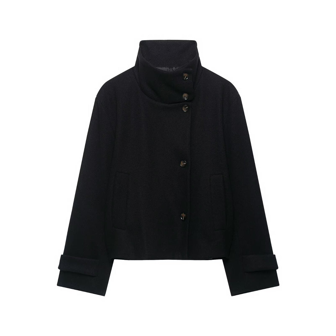 Women's Short Jacket made of Wool Blend with High Stand-up Collar