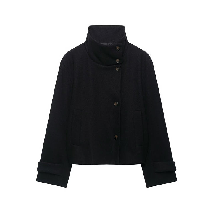 Women's Short Jacket made of Wool Blend with High Stand-up Collar