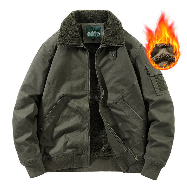 Men's Heavy Canvas Bomber with Warming Sherpa Inner Lining, Ergonomic Seams, and Concealed Zip Placket
