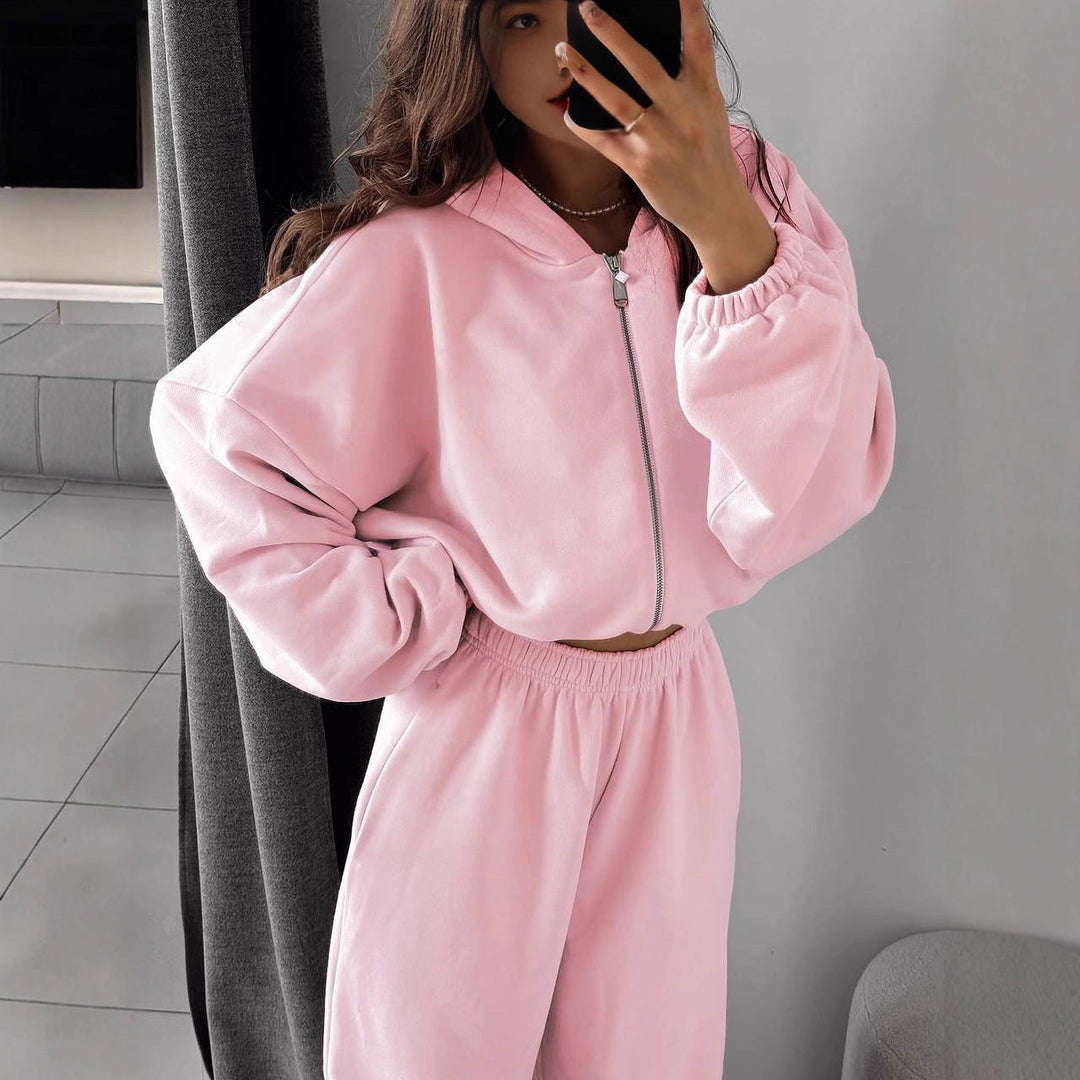 Women Oversized Hoodie Jacket with Full Zip and High Waist Elastic Waistband Jogging Pants Set