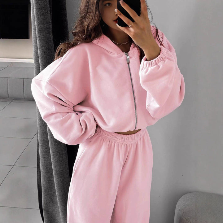Women Oversized Hoodie Jacket with Full Zip and High Waist Elastic Waistband Jogging Pants Set