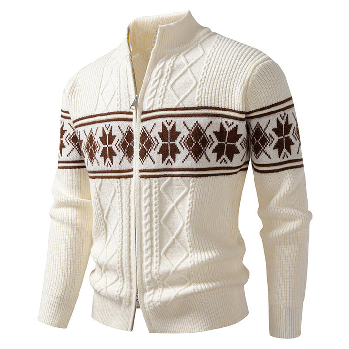 Men's Norwegian Cardigan with Full Zip and High Stand-up Collar
