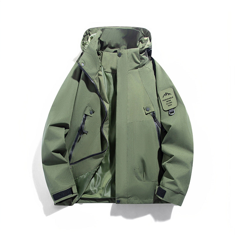Men's Wind and Waterproof Functional Parka with Zippered Pockets and Adjustable Hood