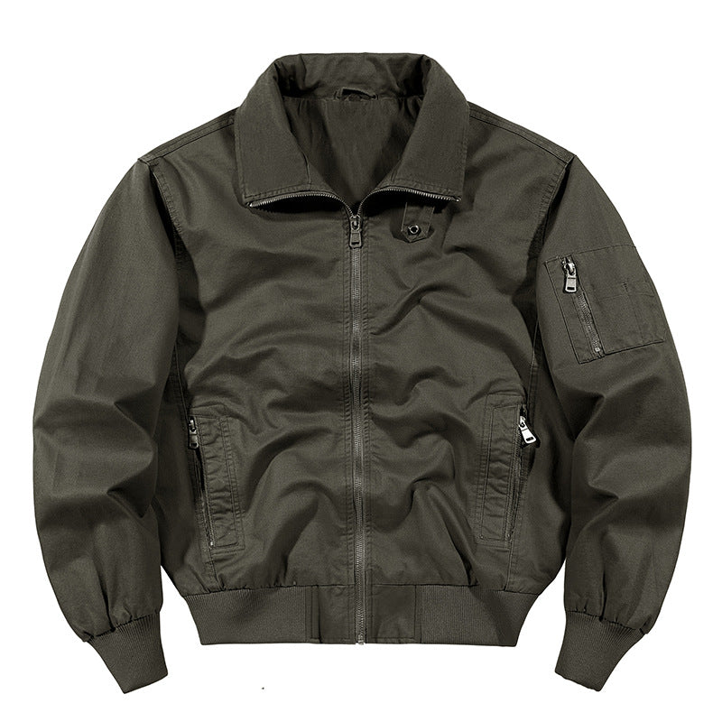 Men's Rugged Cotton-blend Utility Bomber with Ribbed Trim and Zip Sleeve Pocket