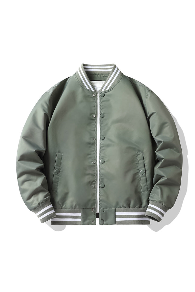 Men's Retro-striped Collar Varsity Snap-front Satin-effect Bomber Jacket