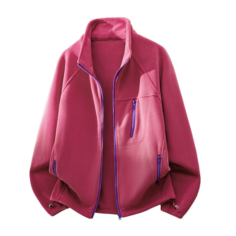 Unisex Functional Microfleece Performance Jacket with Stand-up Collar, Chest Zipper and Ergonomic Raglan Sleeves