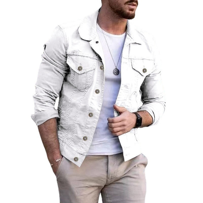 Men's Tailored Denim Jacket in Trucker Style with Chest Pockets and Metal Buttons