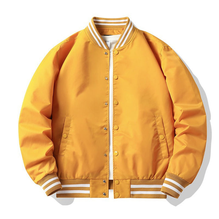 Men's Retro-striped Collar Varsity Snap-front Satin-effect Bomber Jacket
