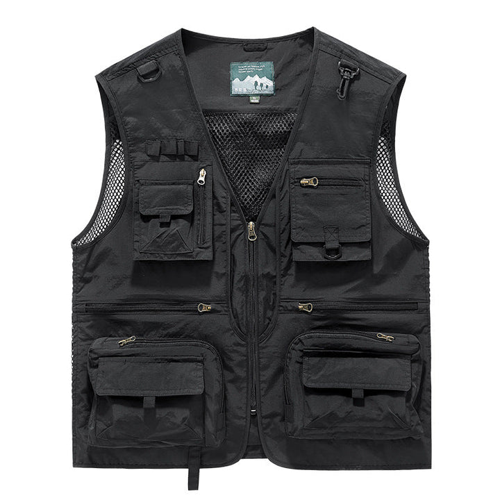 Men's Multifunctional Fishing Vest with Numerous Pockets and Mesh Inserts