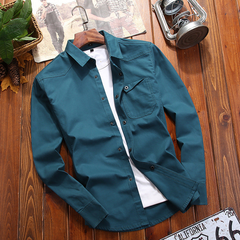 Men's Canvas Overshirt in Worker Look with Chest Flap Pocket and Western Seam Detail