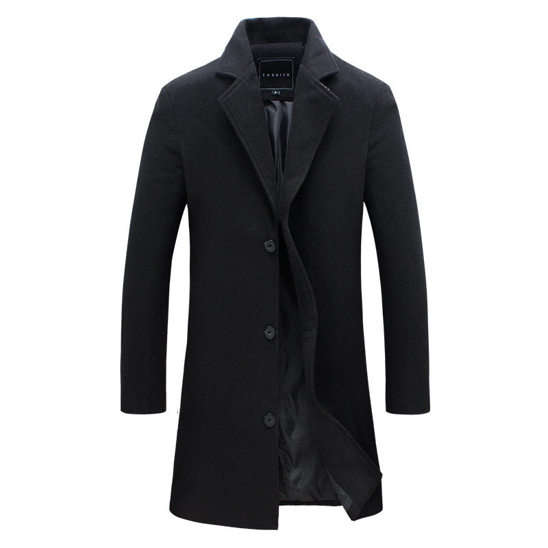 Men's Slim Chesterfield Coat with Classic Lapels, Quilted Lining and Side Pockets