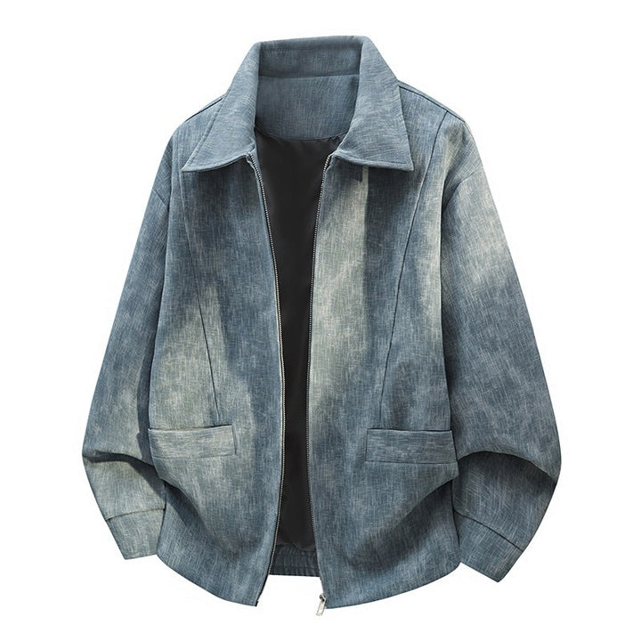 Men's Oversized Bomber Jacket in Used Effect with Stand-Up Collar, Elastic Band and Flap Pockets