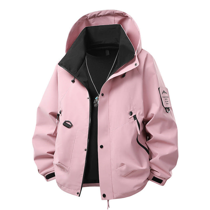 Men's Waterproof Outdoor Utility Rain Jacket with Hood, Multiple Pockets and Adjustable Hem