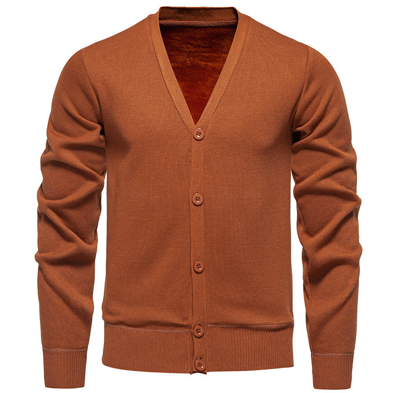 Men's Lightweight Fine Knit Cardigan with V-neck, Concealed Button Placket and Elastic Ribbed Cuffs