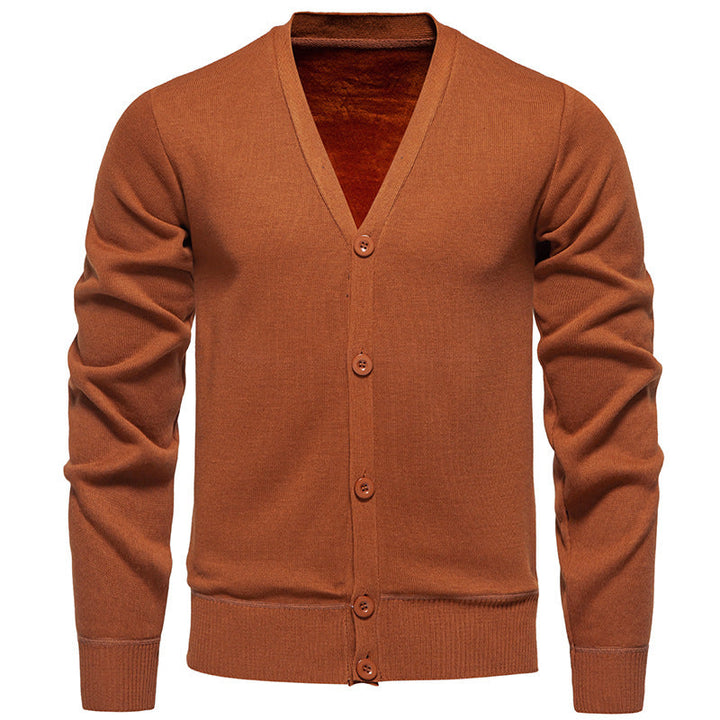 Men's Lightweight Fine Knit Cardigan with V-neck, Concealed Button Placket and Elastic Ribbed Cuffs