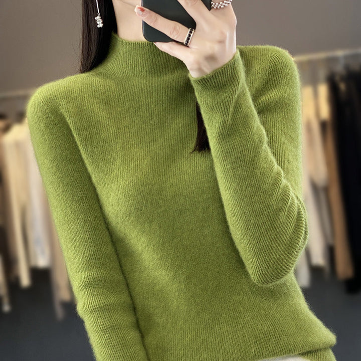 Women's Slim Fine Knit Mock Neck Sweater made of Fine Angora Blend