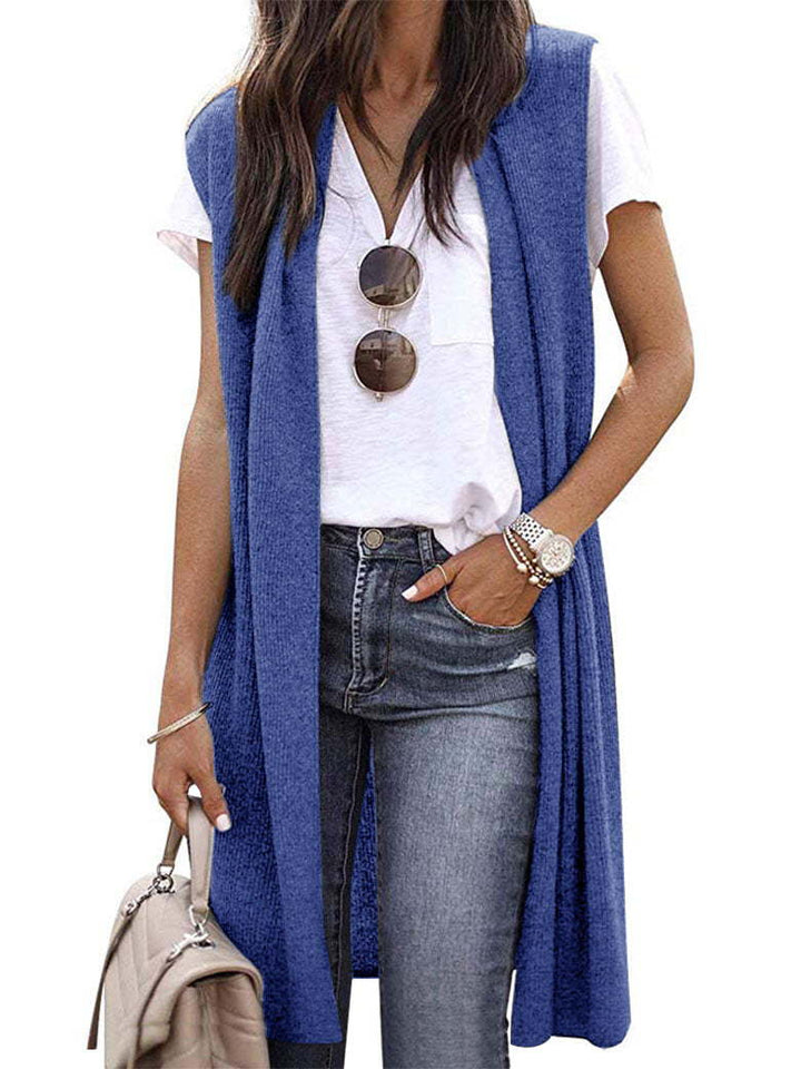 Women's Knit Vest in a Casual Oversized Design with Open Fronts and Short Sleeve Length