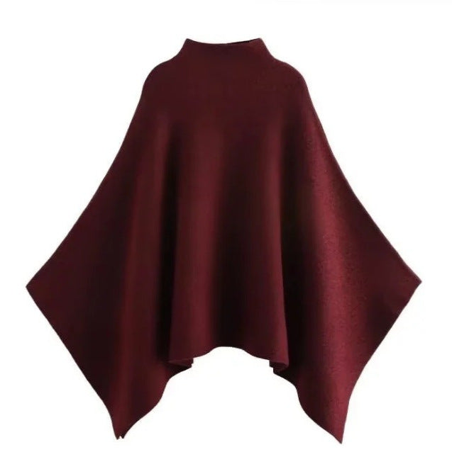 Women's Fine Oversize Poncho with Stand Collar and Asymmetric Hem
