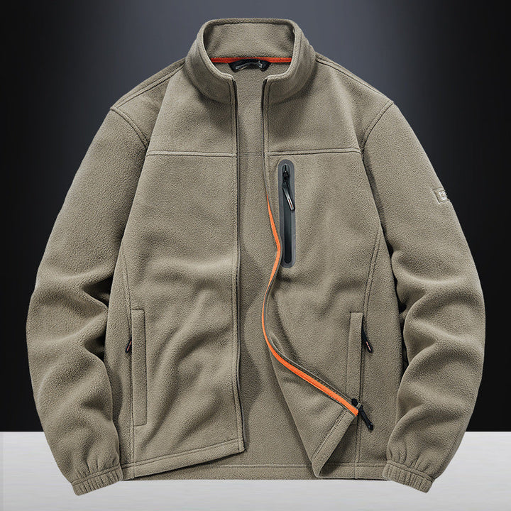 Men's Fleece Jacket with Wind-resistant Microfleece, Welded Chest Zipper Pocket, and Elastic Cuffs