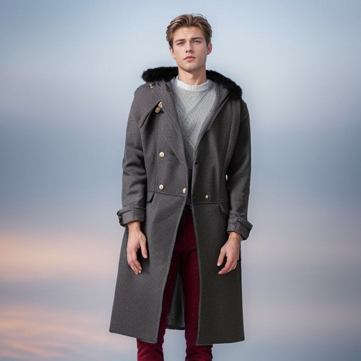 Men's Elegant Wool Jacket with Faux Fur Collar