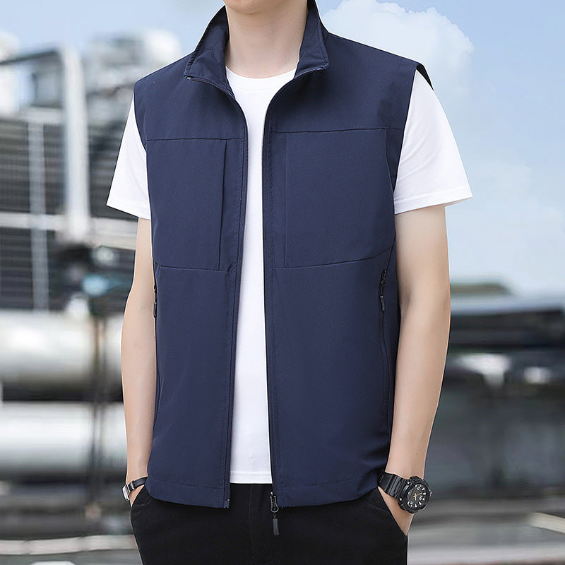 Men's Nano Lightweight Windproof Outdoor Vest with Stand-up Collar and Concealed Zip Pockets
