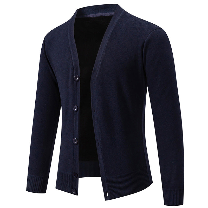 Men's Lightweight Fine Knit Cardigan with V-neck, Concealed Button Placket and Elastic Ribbed Cuffs