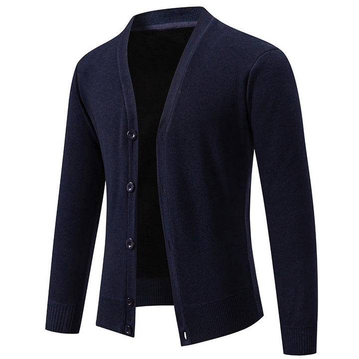 Men's Lightweight Fine Knit Cardigan with V-neck, Concealed Button Placket and Elastic Ribbed Cuffs