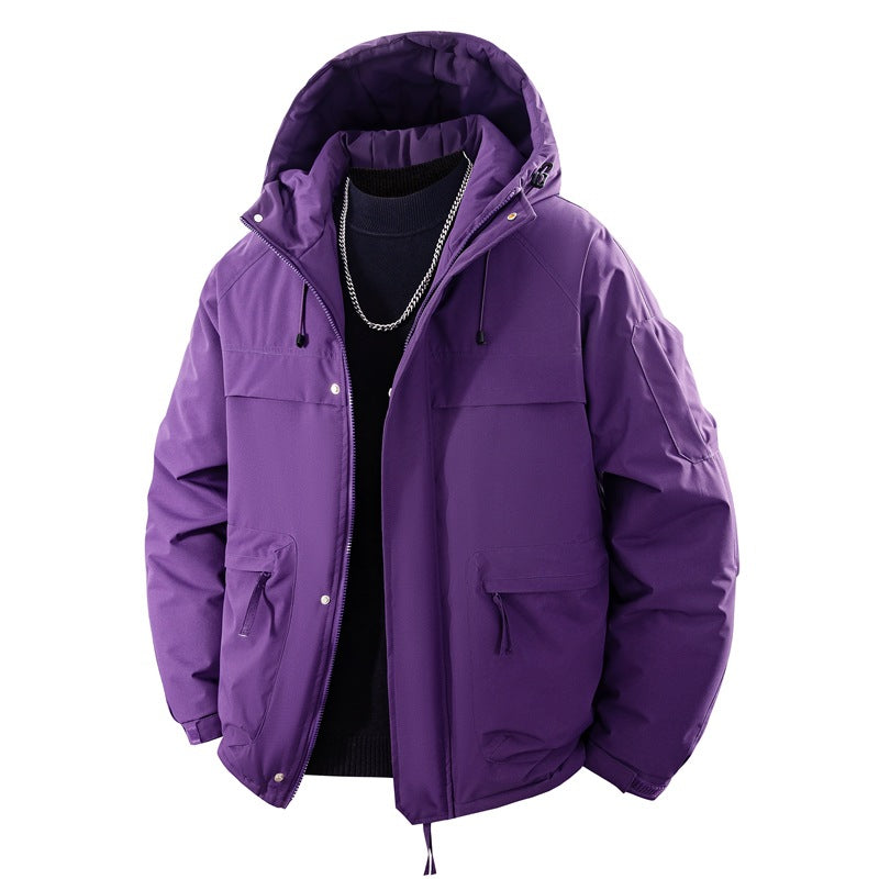 Men's Padded Hooded Parka with High Stand-up Collar Solution, Adjustable Drawstring and Multifunctional Outer Pockets