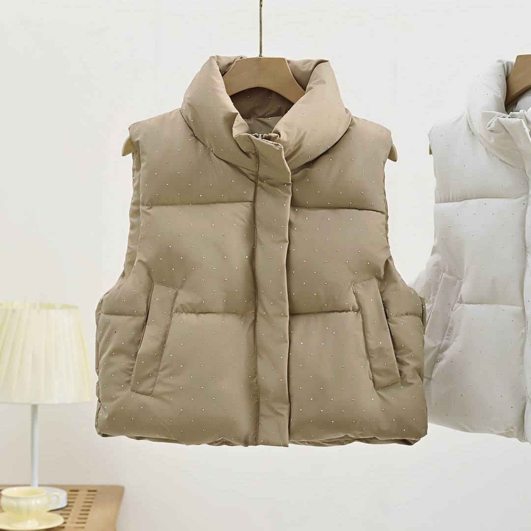 Women's Insulated Sleeveless Padded Gilet with Quilted Stand-up Collar