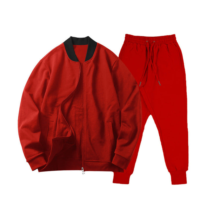 Men's Casually Cut Sweat Set with Zip Bomber Jacket and Tapered Jogging Pants made of Soft Cotton Fleece