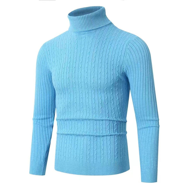 Men's Ribbed Turtleneck Sweater with Cable Knit Pattern and Form-fitting Slim-fit Silhouette