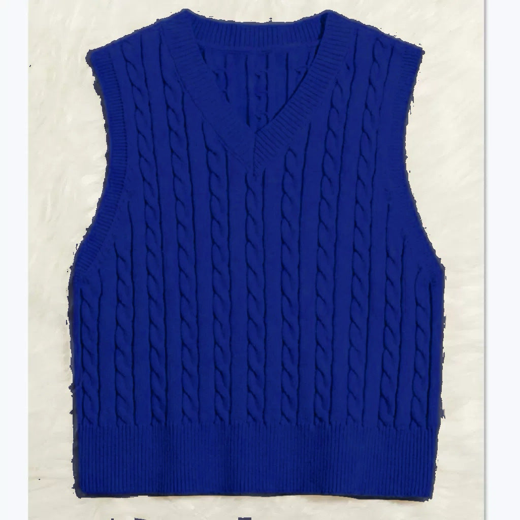 Women's Knit Vest with V-Neck and Cable Pattern