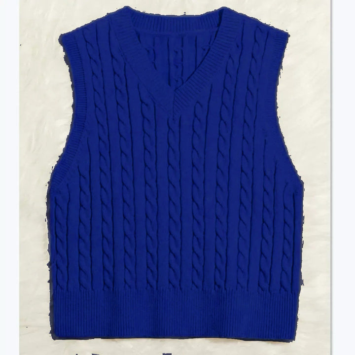 Women's Knit Vest with V-Neck and Cable Pattern