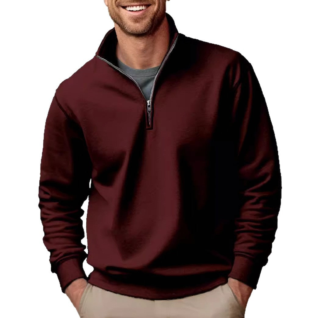 Men's Half-zip Sweatshirt with Stand-up Collar and Soft Fleece Interior Lining