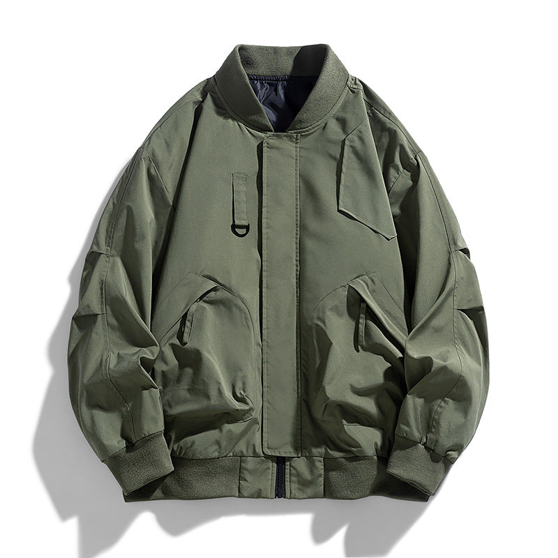 Men's Oversized Military-inspired Flight Bomber Jacket with Utility Pockets