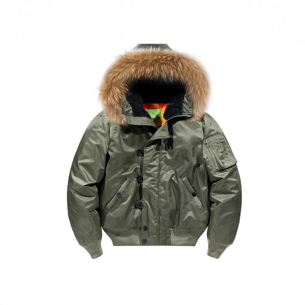 Men's Padded Bomber Parka with Faux Fur Hood and Teddy Lining