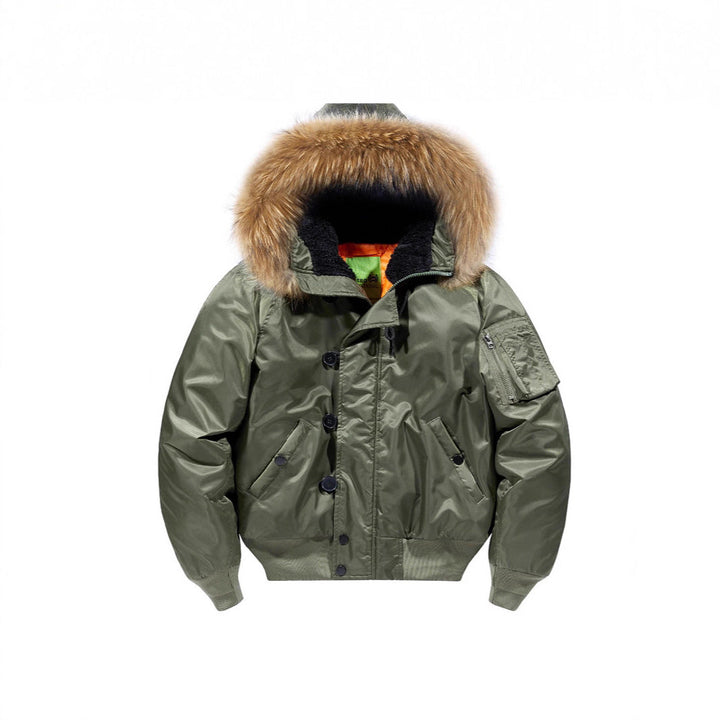 Men's Padded Bomber Parka with Faux Fur Hood and Teddy Lining