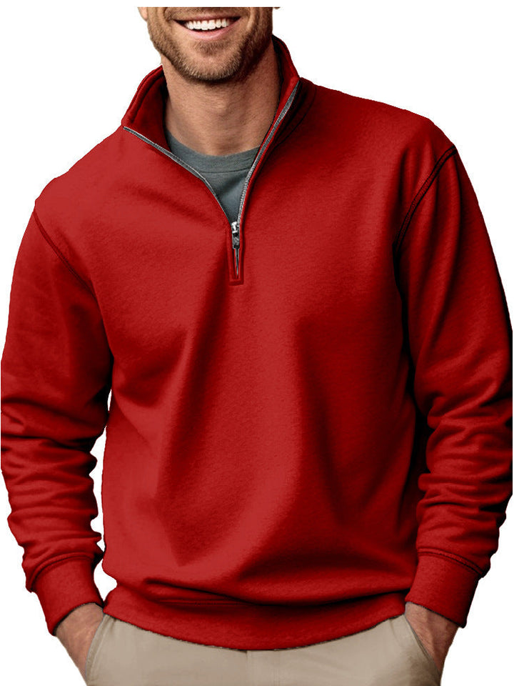 Men's Half-zip Sweatshirt with Stand-up Collar and Soft Fleece Interior Lining