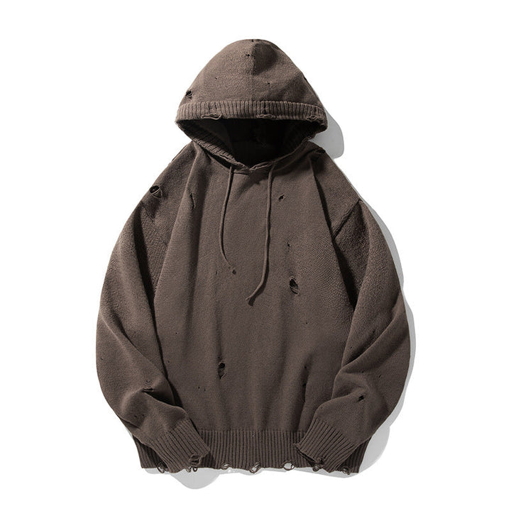 Unisex Oversize Knit Hoodie in Destroyed Look