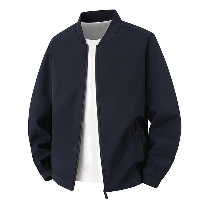 Men's Lightweight Minimalistic Bomber Jacket with Stand-up Collar, Water-repellent Outer Shell and Zipper Pockets
