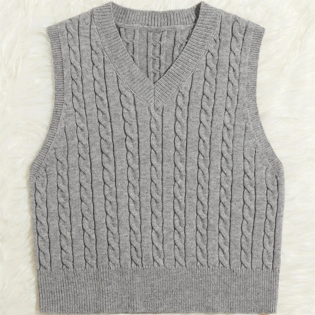 Women's Knit Vest with V-Neck and Cable Pattern