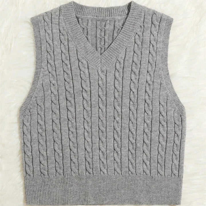 Women's Knit Vest with V-Neck and Cable Pattern