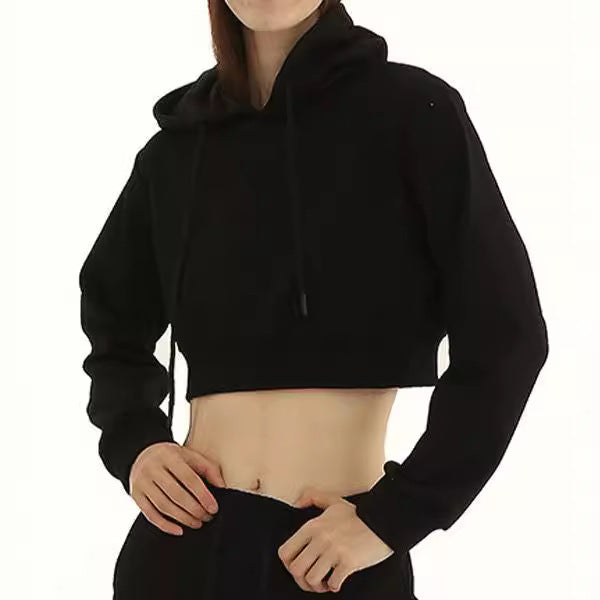 Women's Cropped Hoodie with Soft Fleece Interior and Elastic Ribbed Hem