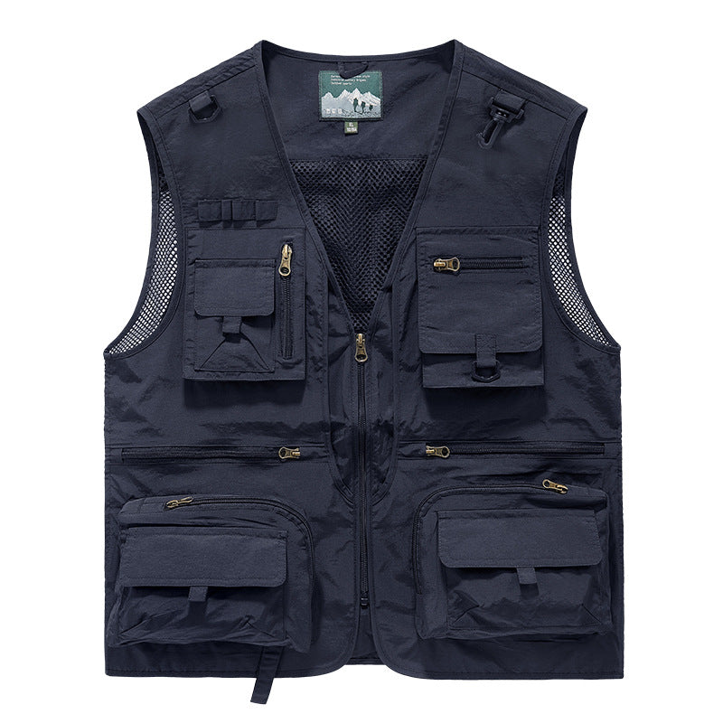 Men's Multifunctional Fishing Vest with Numerous Pockets and Mesh Inserts